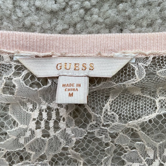 Guess Lace Back Knit Lightweight Sweater Light Pink Pullover Great Condition - Picture 3 of 4